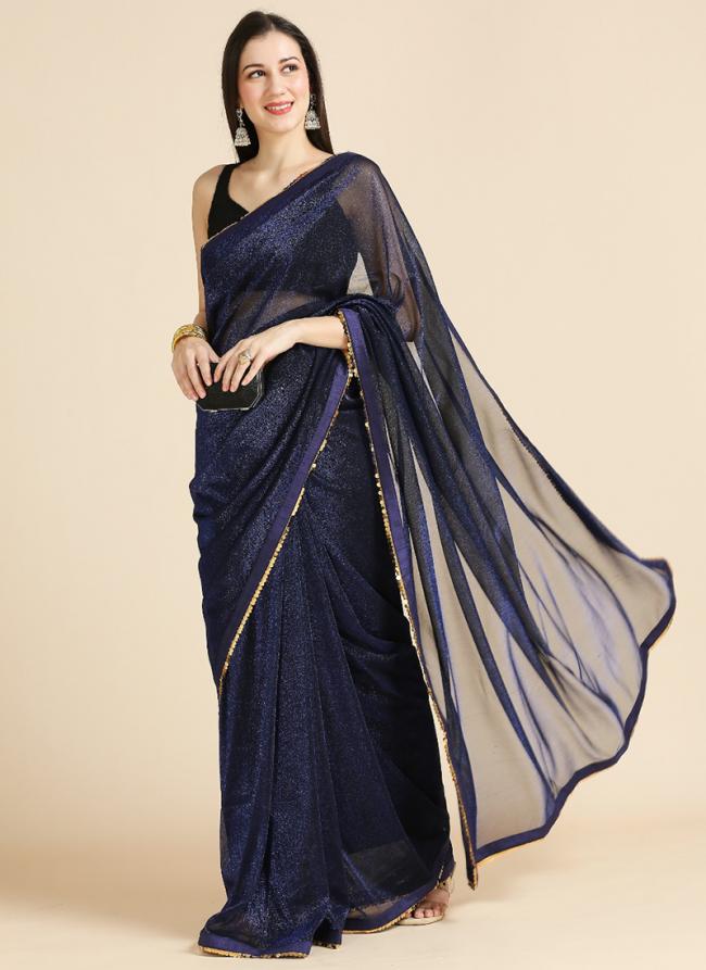 Fancy Blue Party Wear Lace Work Saree